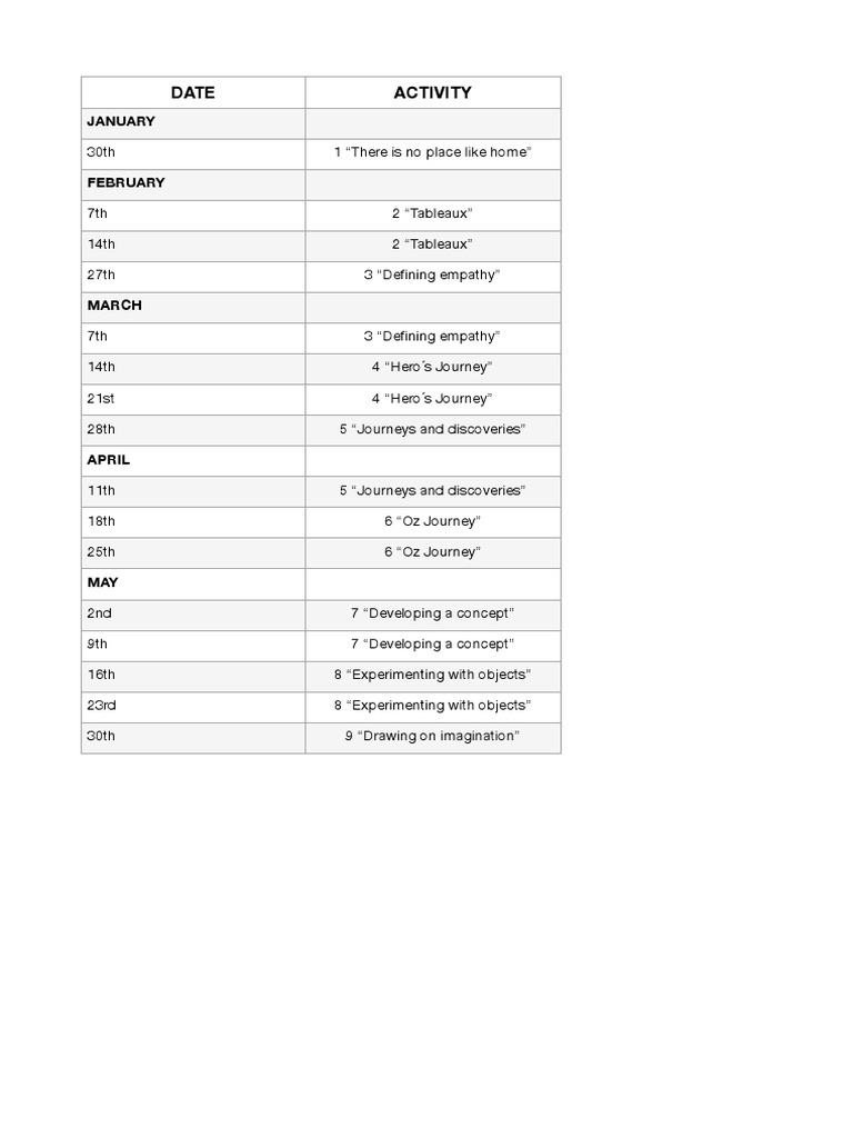 Activity Schedule Pdf