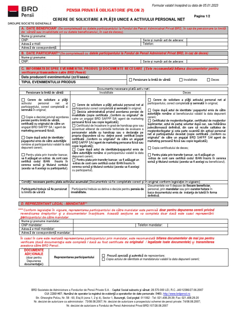 Cerere de Solicitare Plata Unica Activ Net P2 | PDF