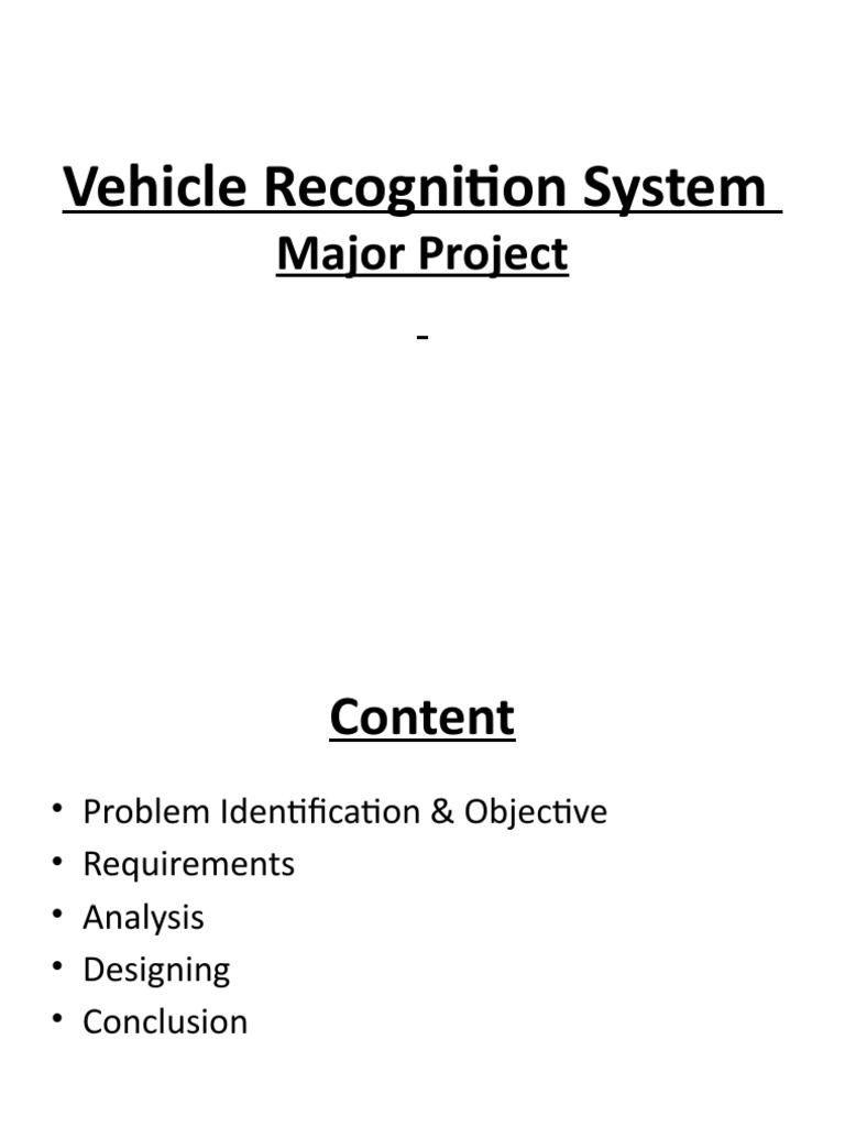 Vehicle Recognition System PDF Feasibility Study Traffic