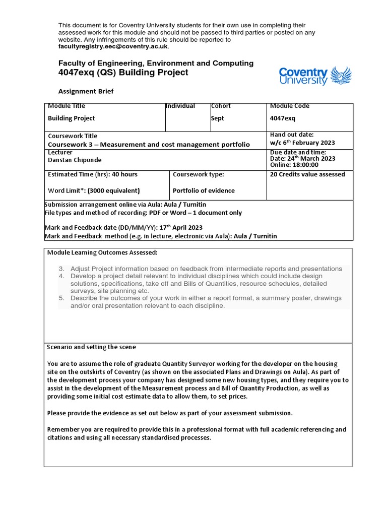 4047exq (QS) Assignment Brief CW 3 Jan23 | PDF | Accuracy And Precision ...
