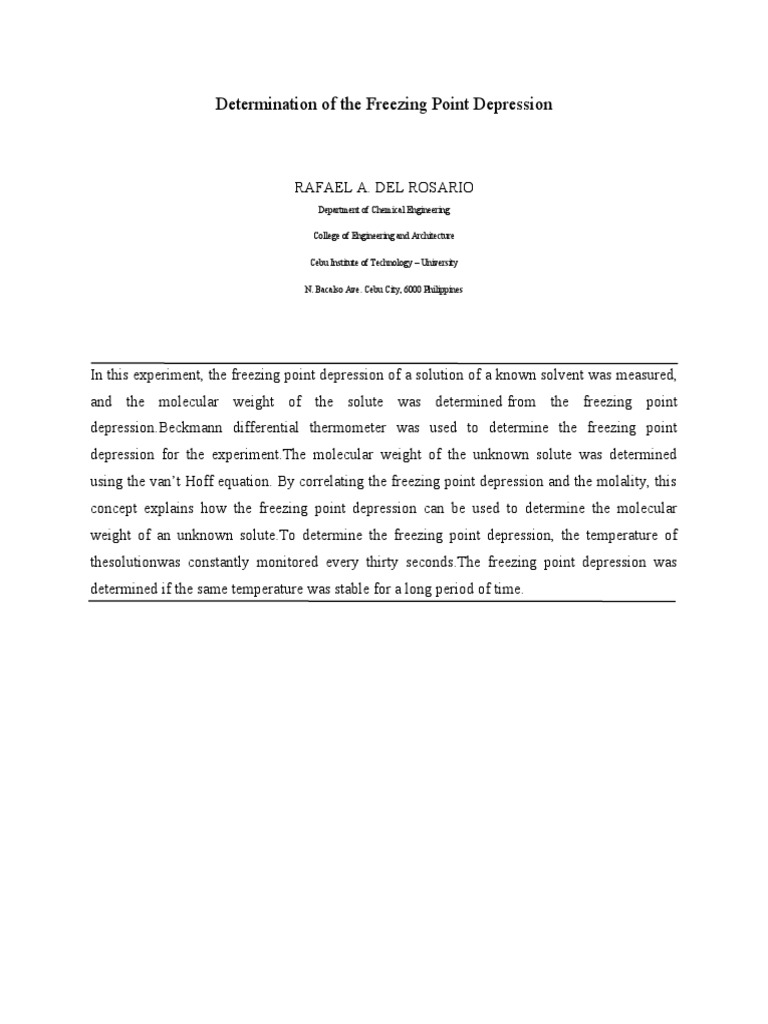 Freezing Point Depression Experiment | PDF