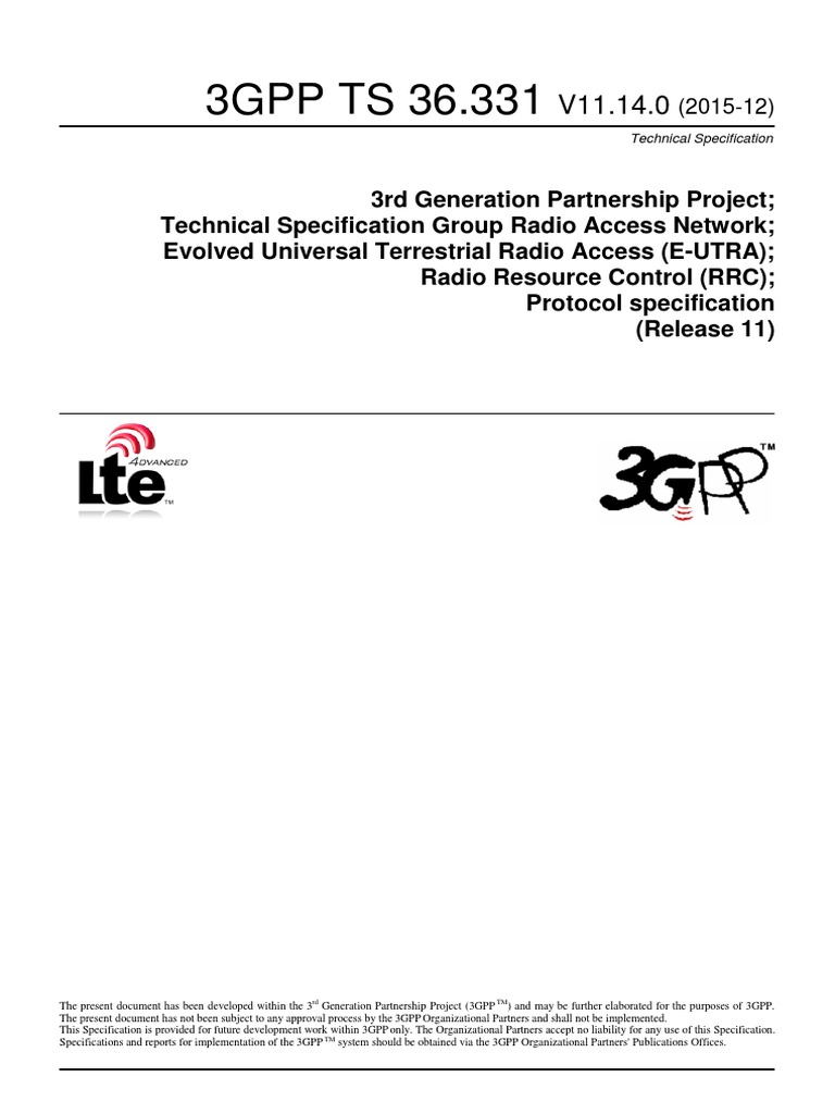 3GPP TS 36.331: Technical Specification | PDF | 3 Gpp | Telecommunications
