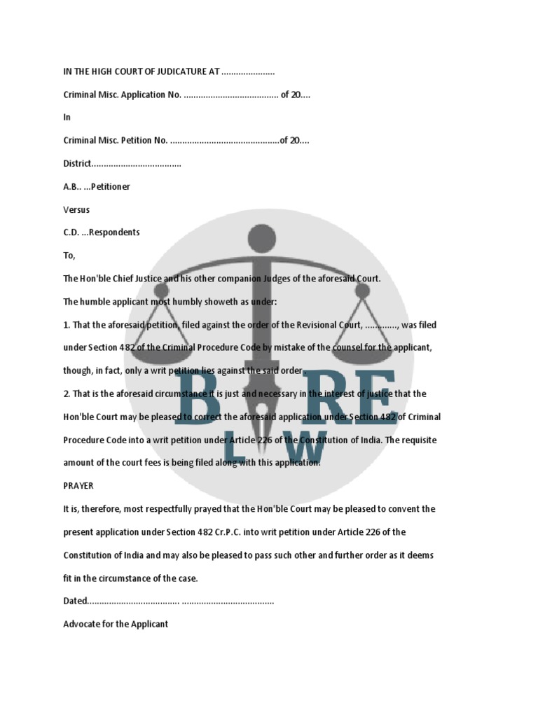 Application For Converting Petition Under Section 482 Cr.P.C. Into A