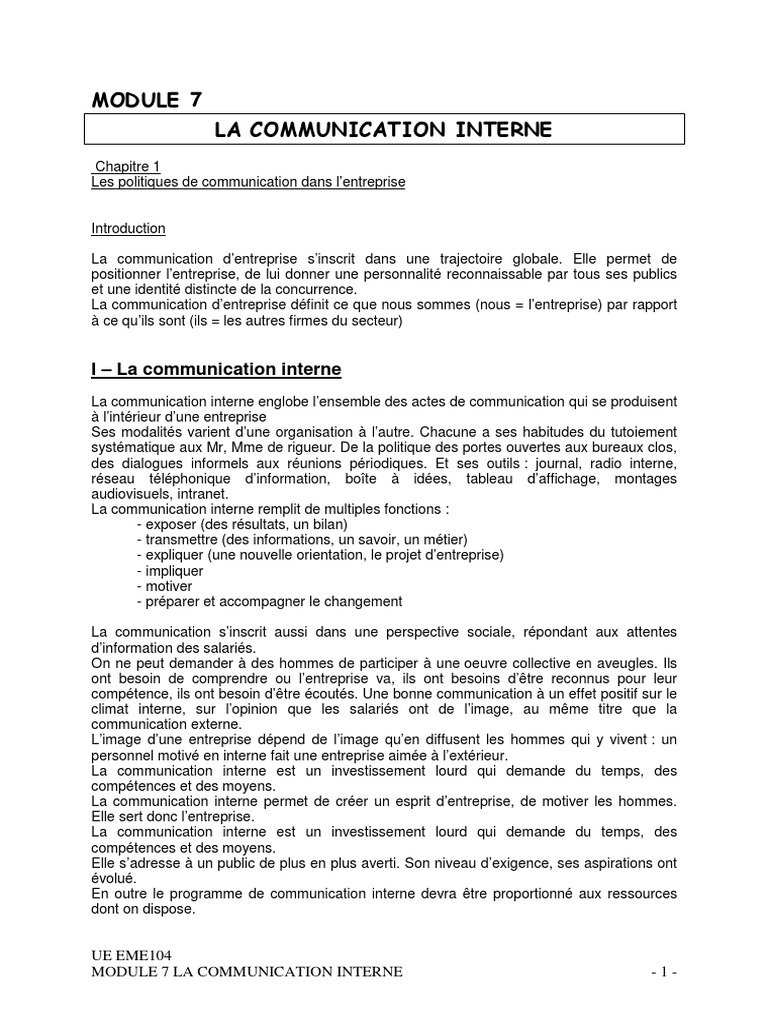 Outils et enjeux de la communication interne | PDF | la communication ...