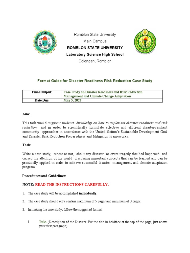Disaster Readiness Case Study Guide | PDF | Disaster Risk Reduction ...