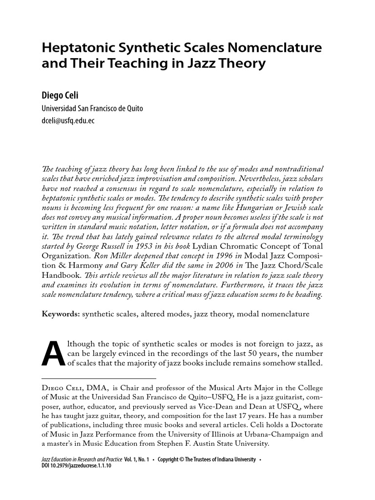 Heptatonic Synthetic Scales Nomenclature and Their Teaching in Jazz