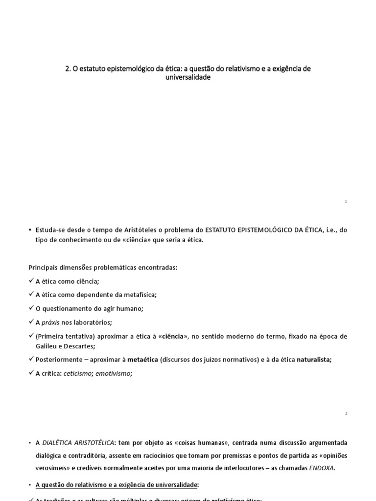 O Estatuto Epistemológico Da Ética A Questão Do Relativismo e A ...