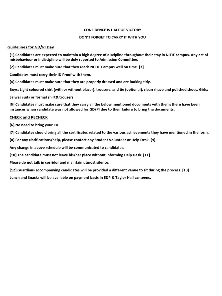 Important GD PI Guidelines NITIE PDF Engineering Electronic Engineering