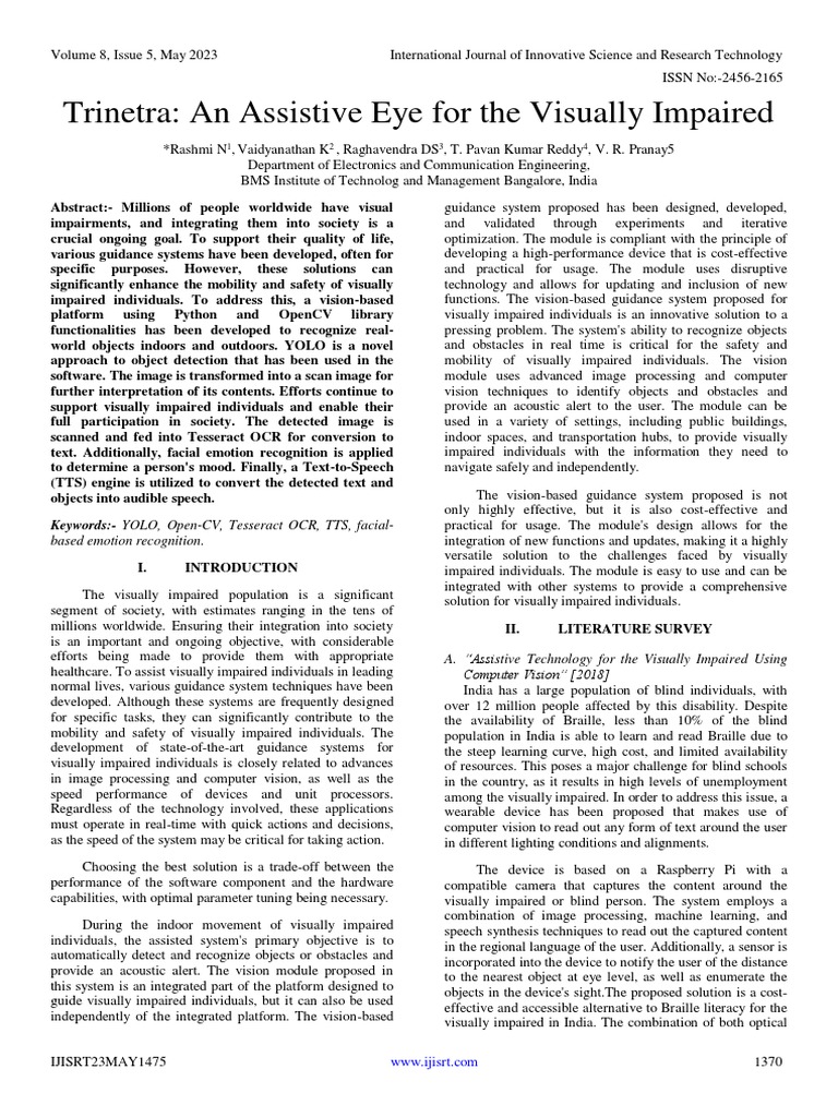 Trinetra: Assistive Tech for Vision Impairment | PDF | Optical ...
