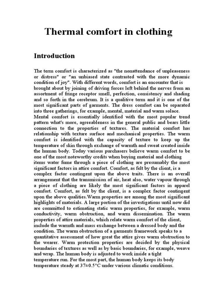 Understanding Thermal Comfort in Clothing | PDF | Clothing | Thermal ...