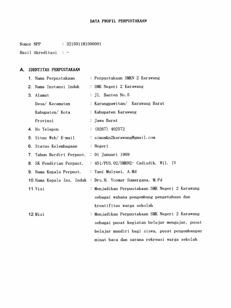 Data Profil Perpustakaan | PDF