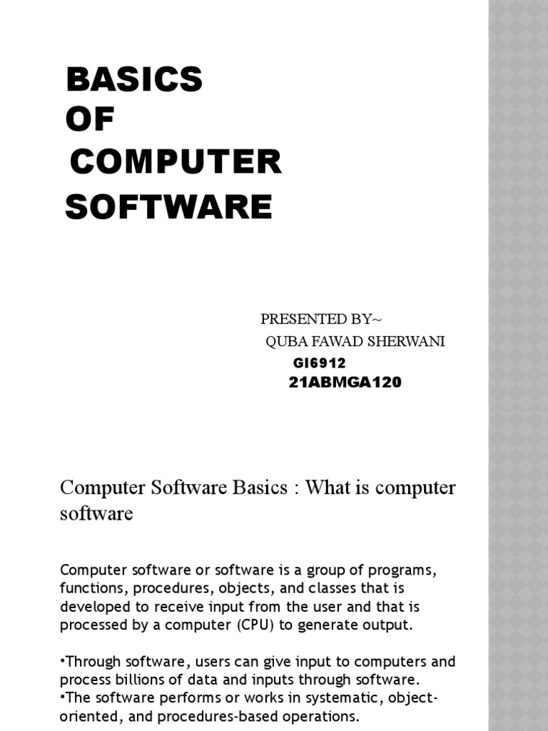 Presentation On Basics of Computer Software | PDF