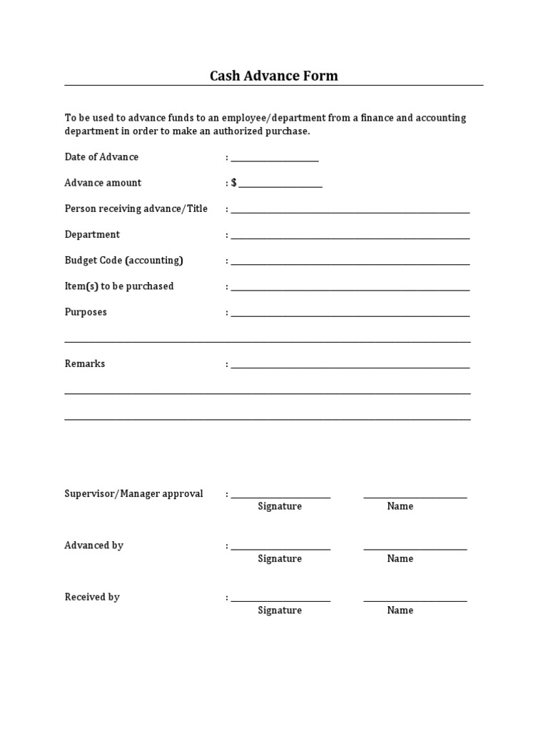Cash advance form pdf