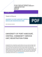 University of Port Harcourt, Central Community Service Unit, Registration Form