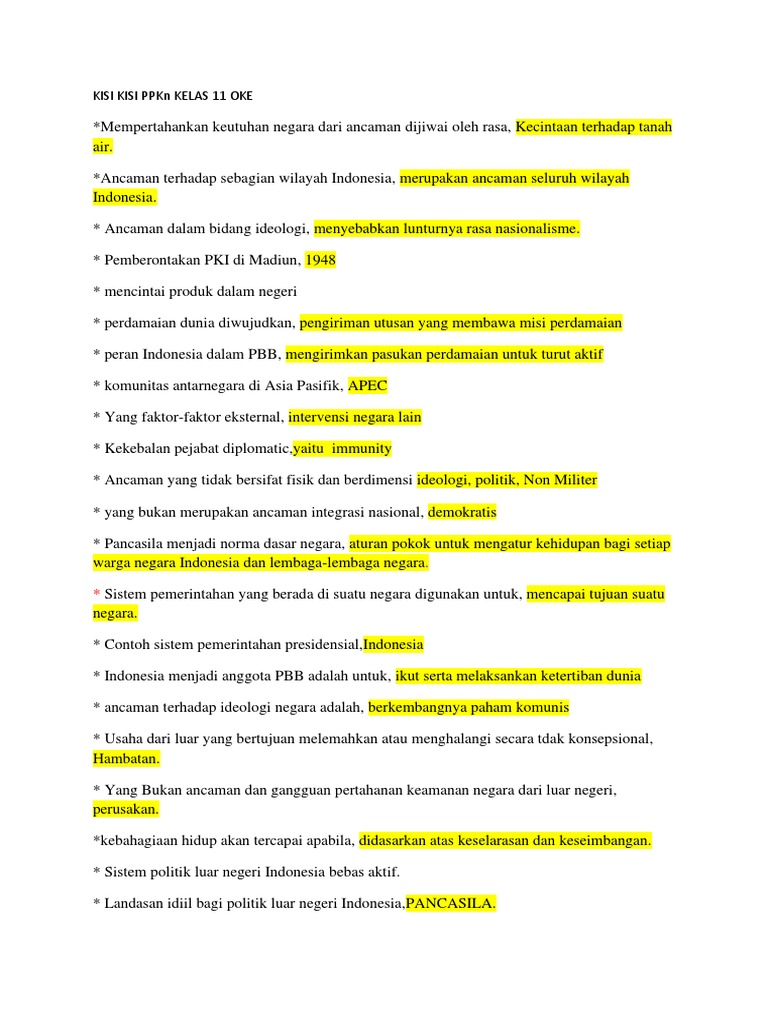 Kisi Kisi Ppkn Kelas 11 Oke Pdf