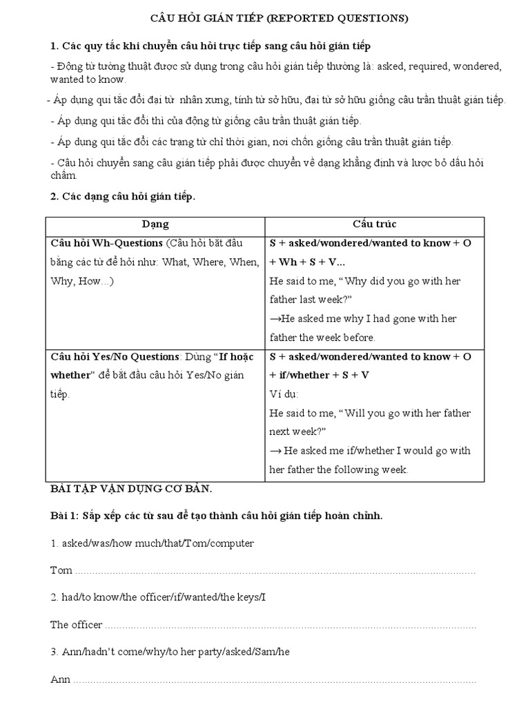 Reported Speech. Questions | PDF