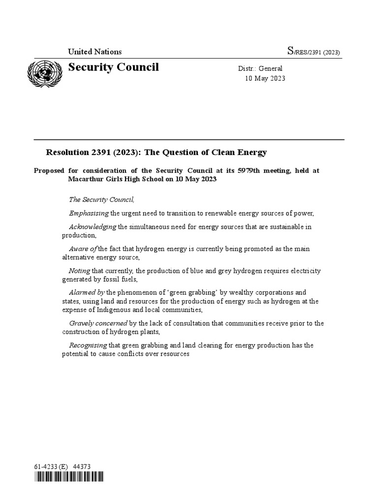 The question of clean energy model un pdf