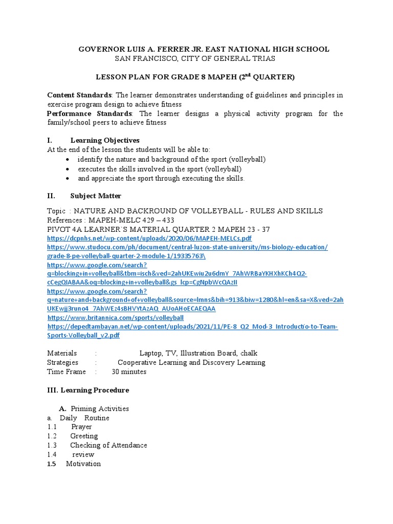Lesson Plan Volleyball CJNM PDF