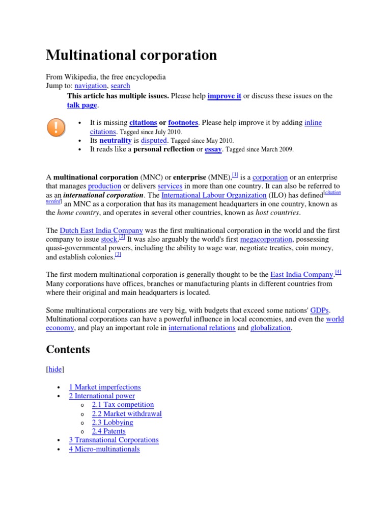 Multinational Corporation | PDF | Multinational Corporation | Labour ...