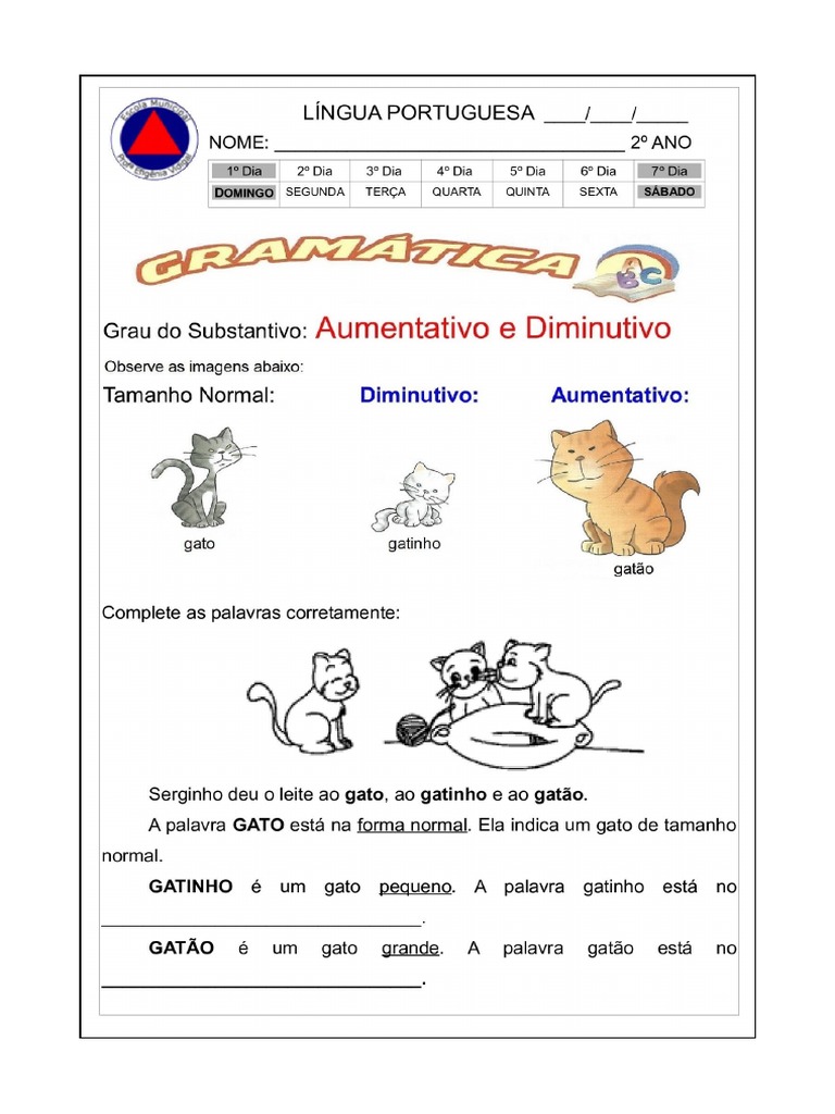 Ativ. AUMENTATIVO E DIMINUTIVO+PARA CASA 4 Maio 2023 | PDF