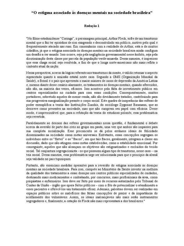 O Estigma Associado Às Doenças Mentais Na Sociedade Brasileira | PDF