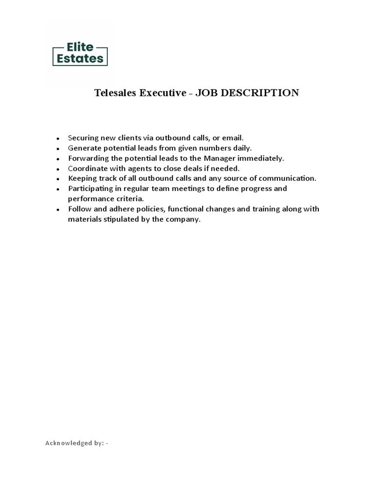 Telesales Executive Job Description | PDF