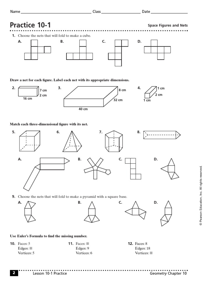 Practice 10-1: Name Class Date | PDF | Area | Volume