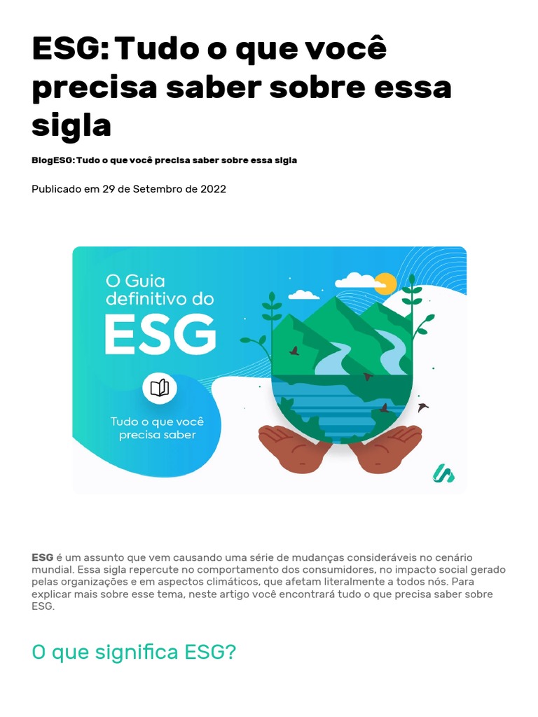 Entendendo o ESG: Guia Completo | PDF | Governança | Investimentos