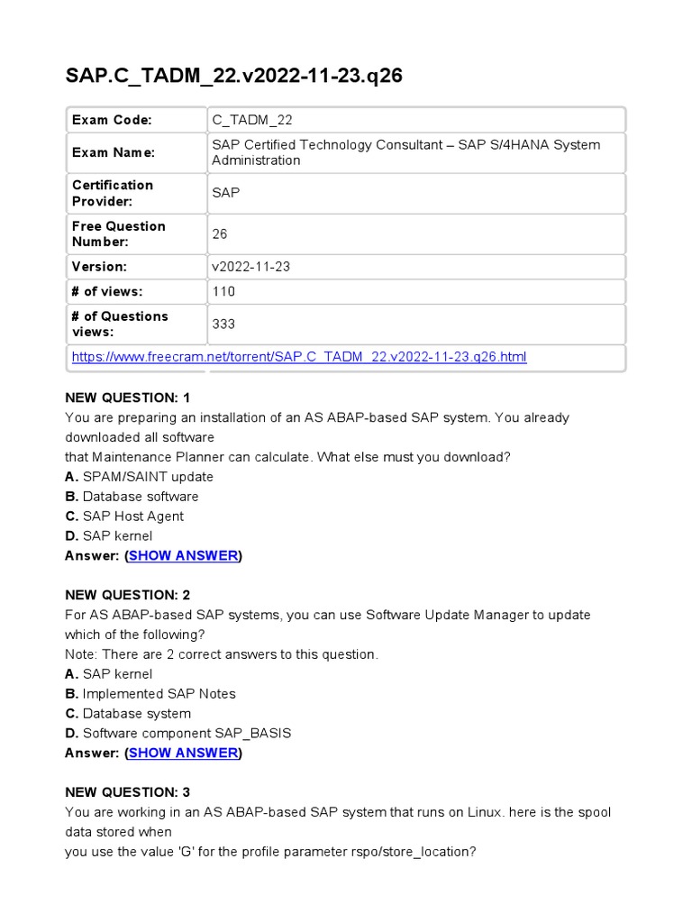 SAP C TADM 22 v2022 11 23 q26 PDF SAP C TADM 22 v2022 11 23 q26 PDF