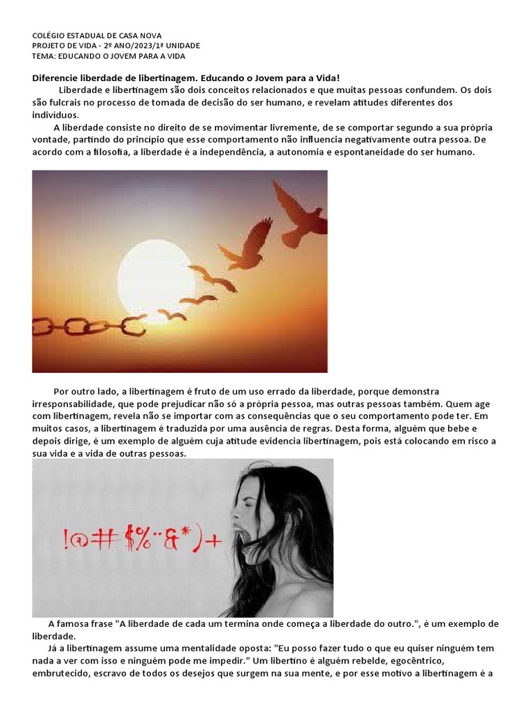Liberdade vs Libertinagem: Entendendo a Diferença | PDF | Liberdade ...