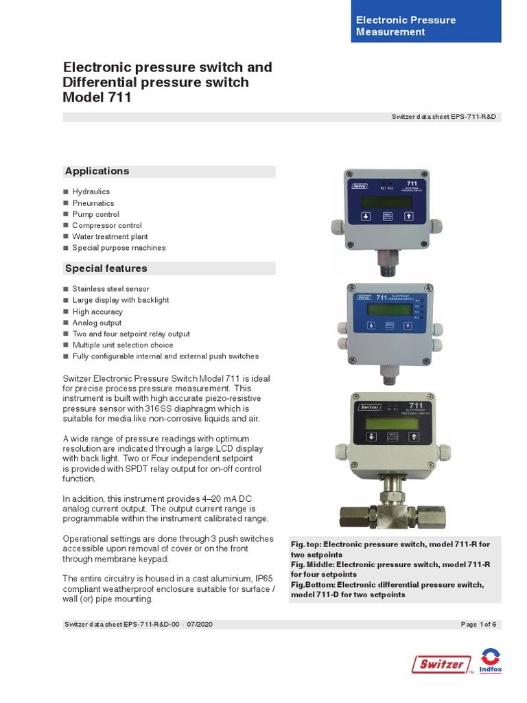 Switzer 711 Electronic Pressure Switch PDF