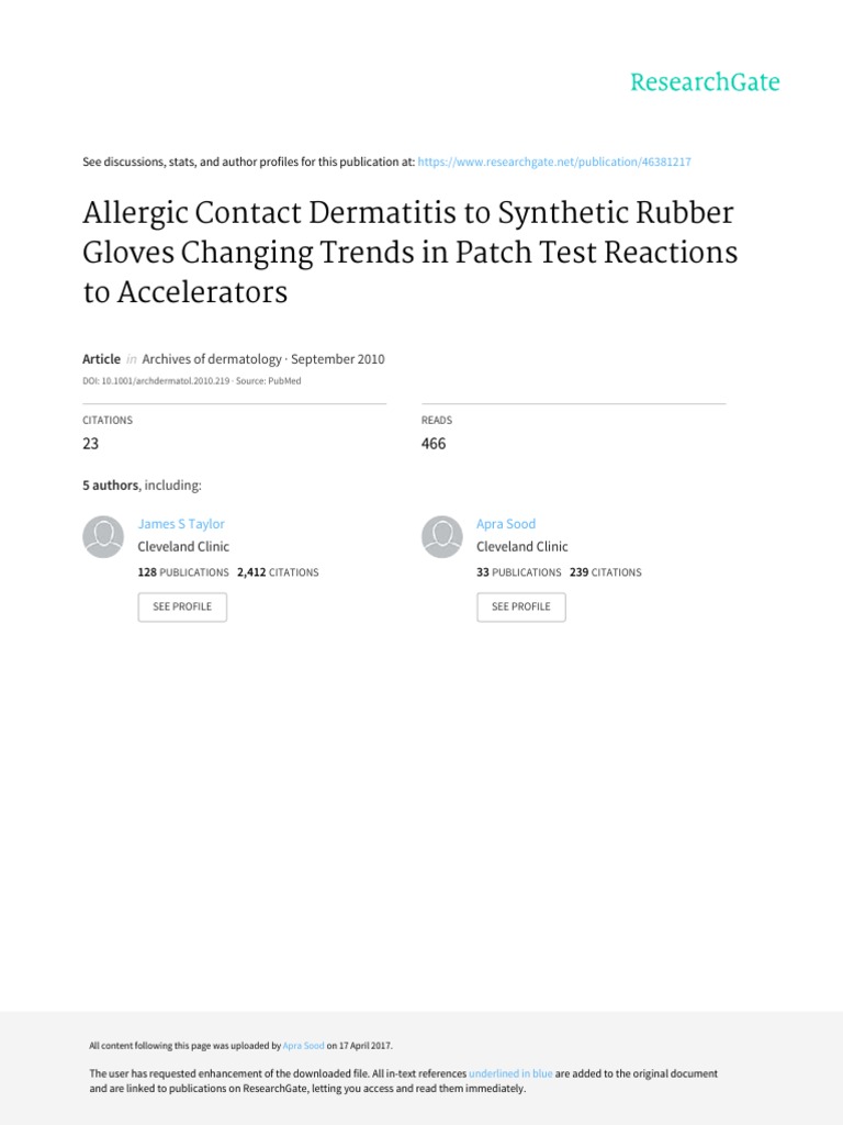 Allergic Contact Dermatitis To Synthetic Rubber GL PDF Allergy
