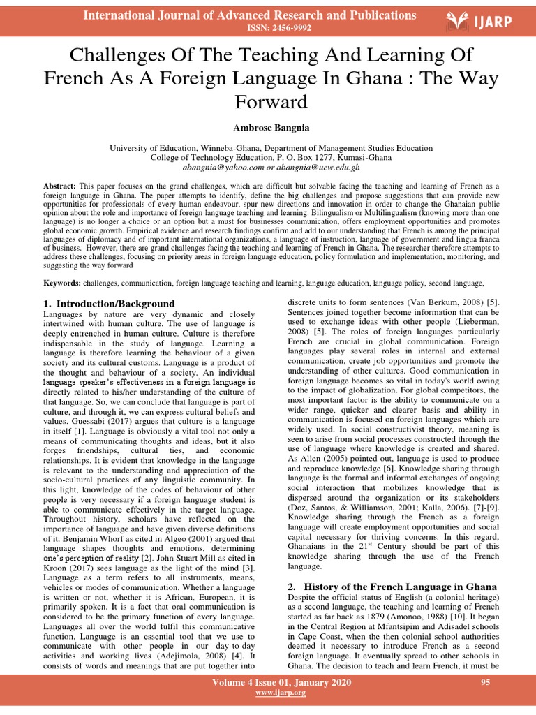 Challenges of The Teaching and Learning of French As A Foreign Language ...