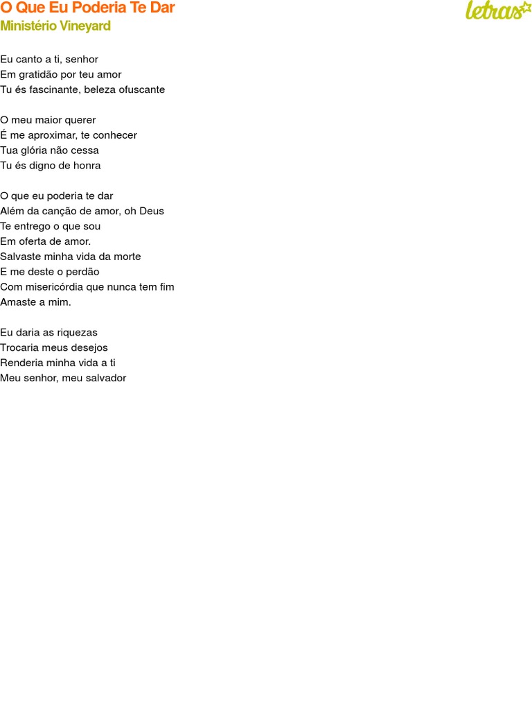 O Que Eu Poderia Te Dar - Louvor | PDF