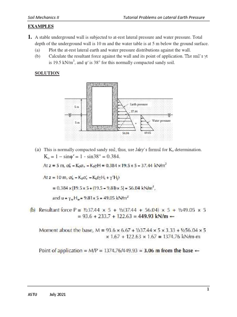 Active Earth Pressure Calculations | PDF | Soil Mechanics | Mechanics