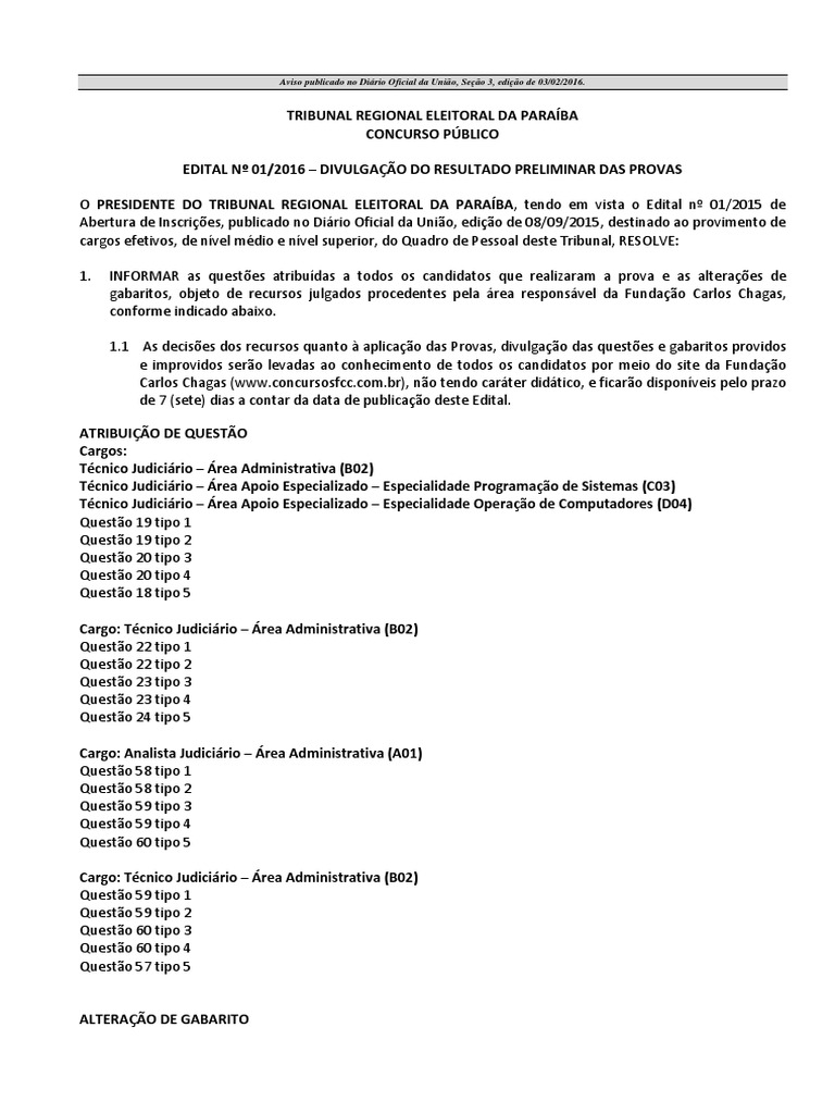 Resultado Preliminar Concurso TRE-PB | PDF | Brasil