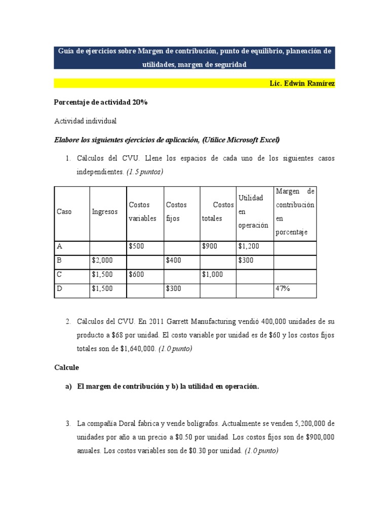 Ejercicios de Margen de Contribución y Equilibrio | PDF
