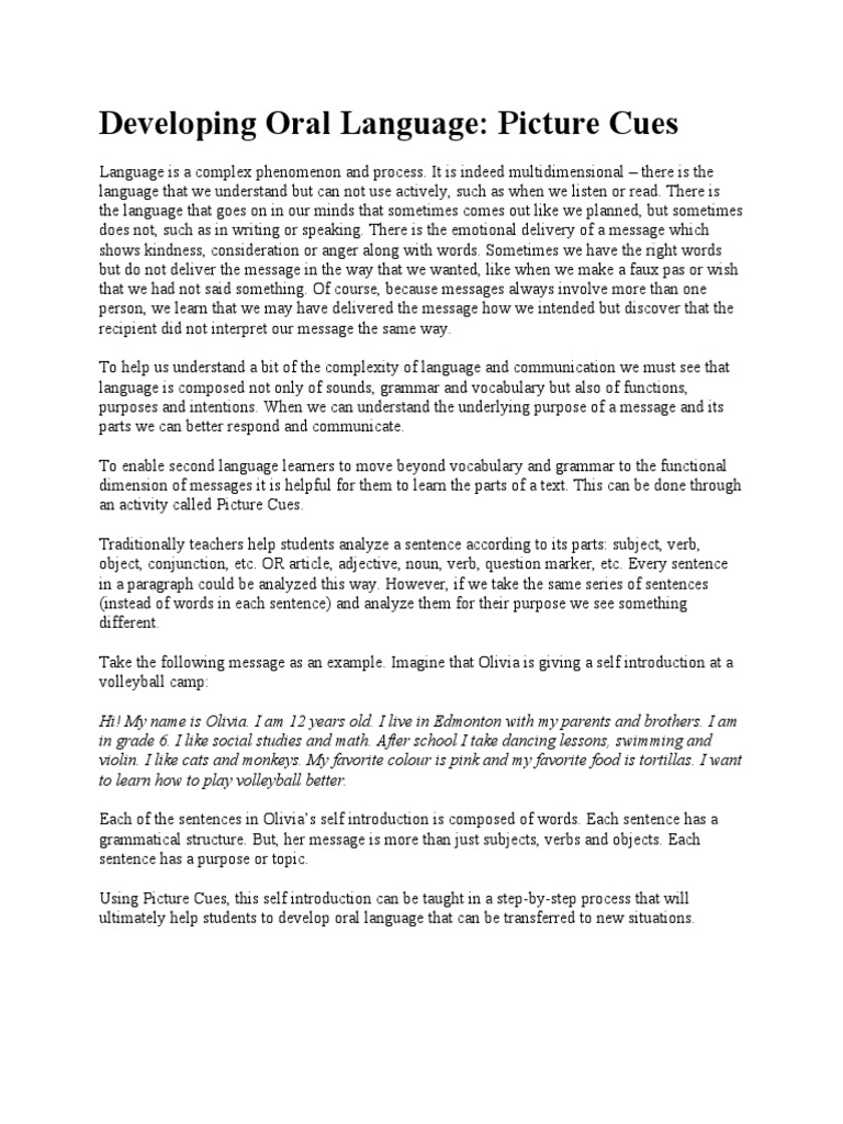 Developing Oral Language PDF Word Sentence (Linguistics)