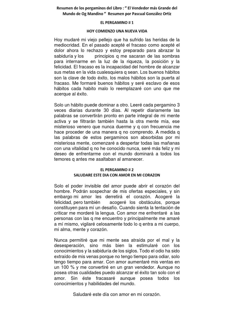 Los 10 Pergaminos de Og Mandino | PDF | Amor | Mente