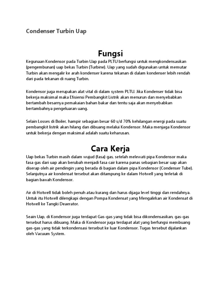 Fungsi dan Komponen Kondensor Turbin Uap | PDF
