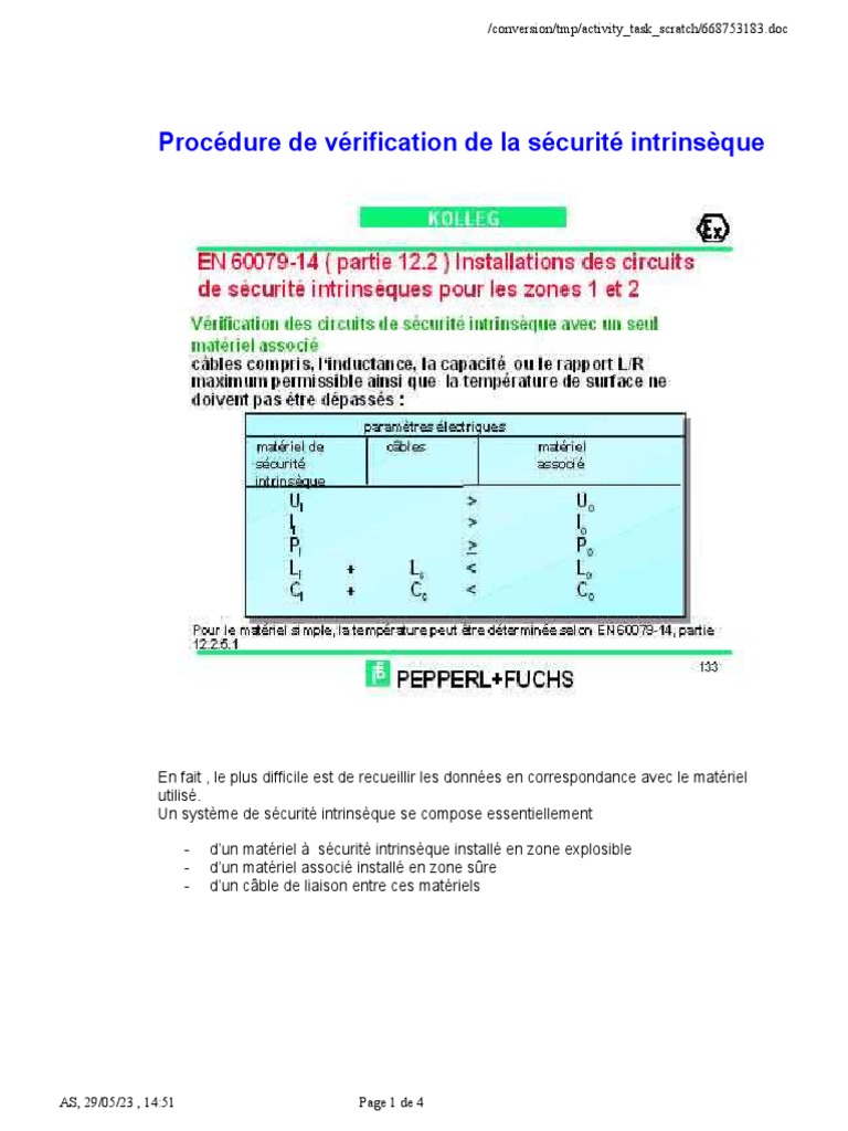 Vérification de la sécurité intrinsèque | PDF | Électrotechnique ...
