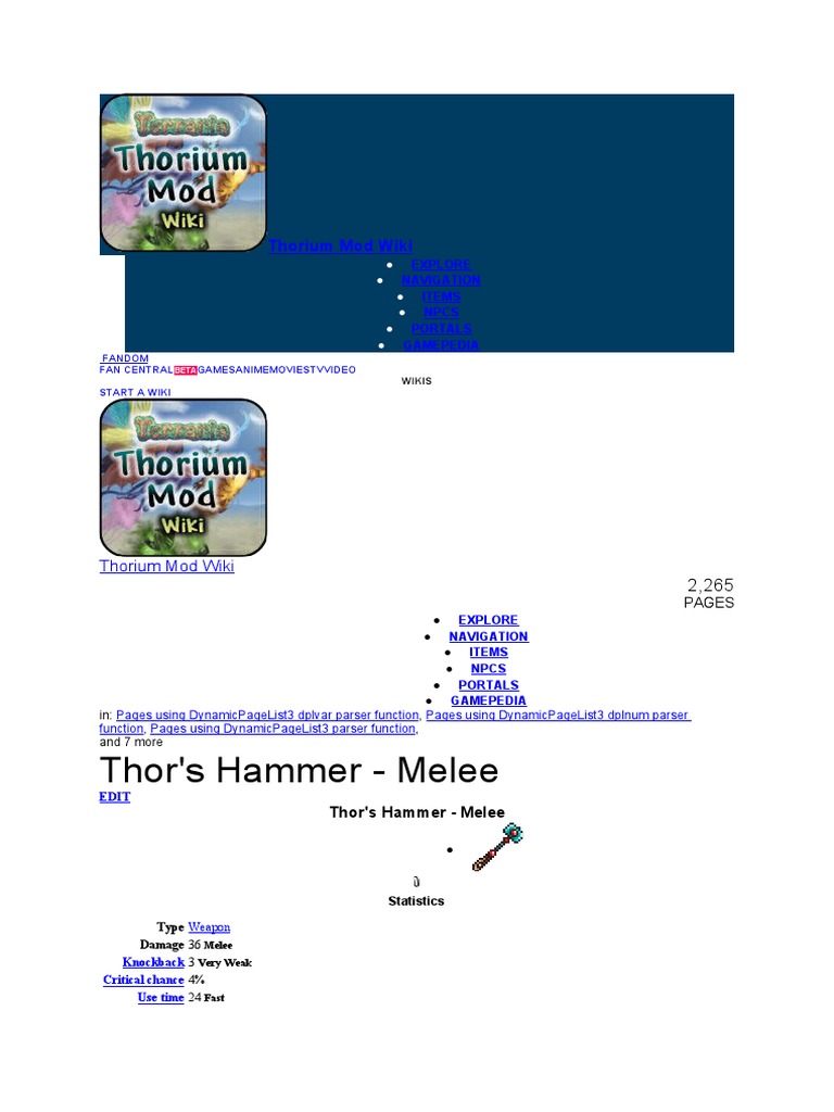 Thor's Hammer Melee Thorium PDF Melee Weapons