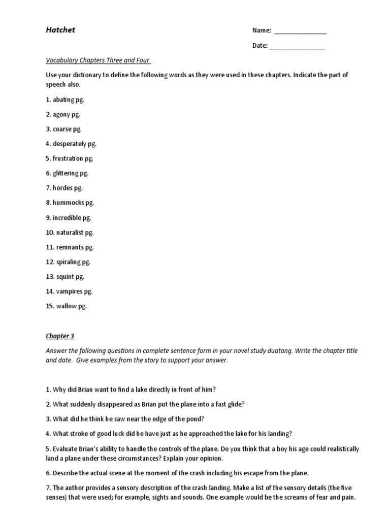 Hatchet ch 3 4 and 5 questions PDF