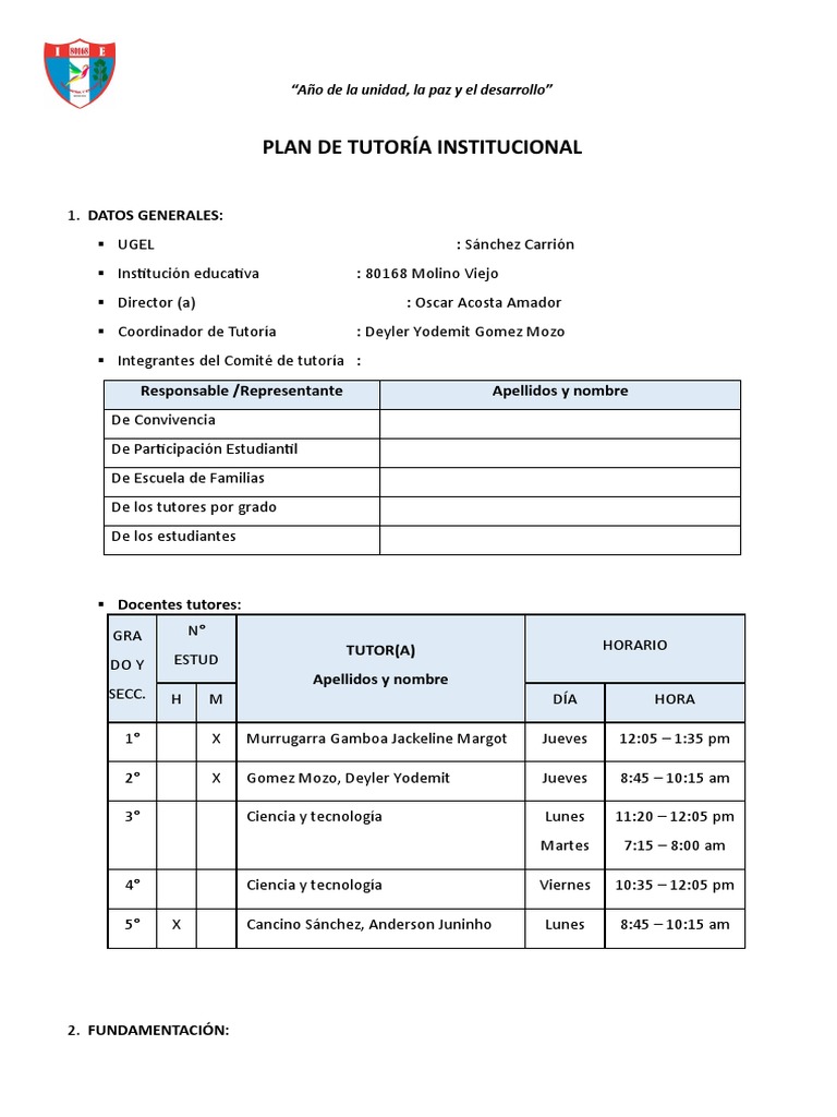 Plan de Tutoría para Secundaria 2023 | PDF | Evaluación | Salón de clases
