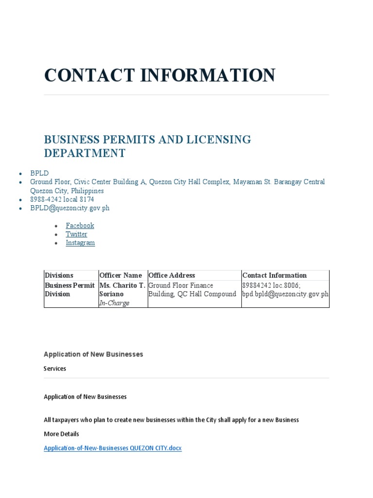 Contact Info For Business QCMAKATIMANILA PDF Business Sole