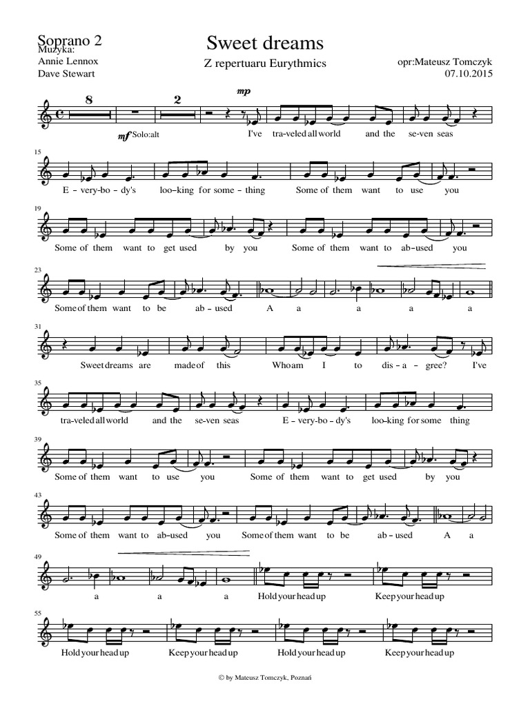 Eurythmics' Sweet Dreams Sheet Music | PDF | Songs Written