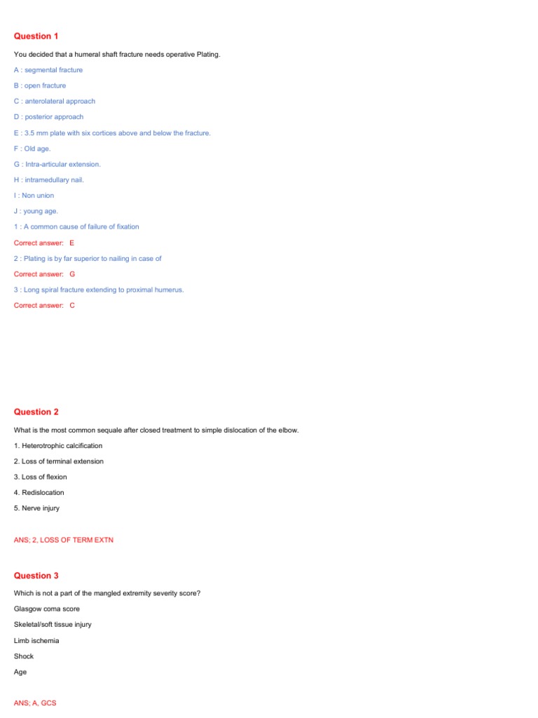 ADULT TRUMA FRCS Practice MCQs | PDF | Anatomical Terms Of Motion | Elbow
