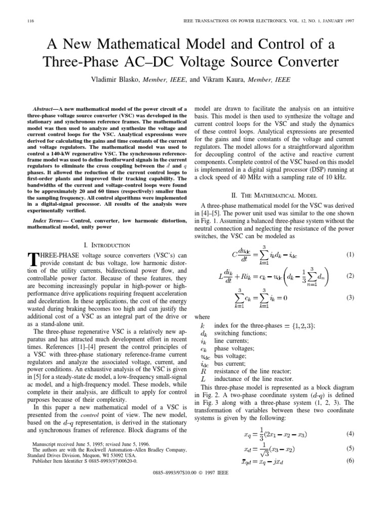A New Mathematical Model and Control of A Three-Phase AC-DC Voltage ...