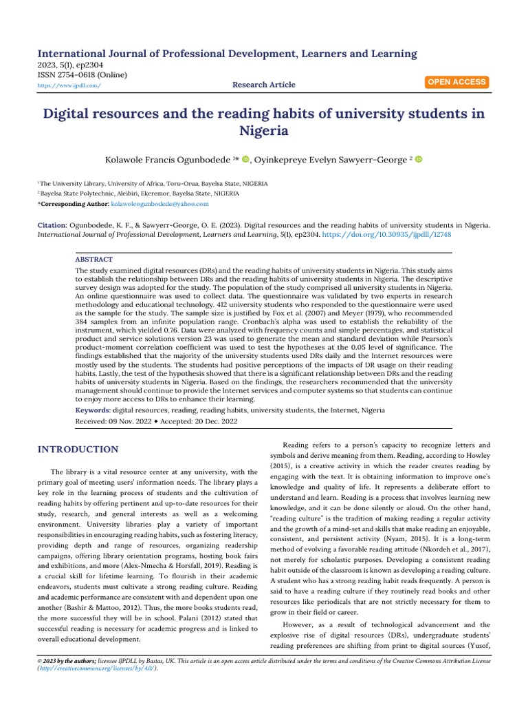 Digital Resources and Student Reading Habits | PDF | Survey Methodology ...