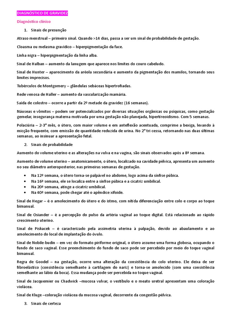 Diagnóstico e Sinais de Gravidez | PDF | Gravidez | Diabetes